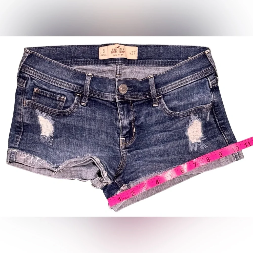 Hollister 🦅 Low Rise Short-Short Blue Denim Jean Shorts Size 5 (W 27) - Picture 7 of 8
